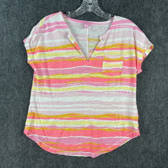 Lilly Pulitzer Women's Pink Stripped Duval Notch Neckline Linen Top Size XSmall - Picture 1 of 7